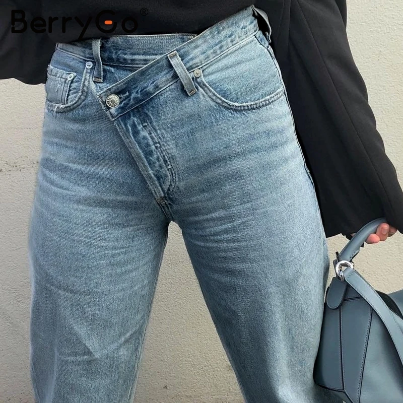 BerryGo повседневные пуш-ап джинсы Женский светильник синие на высоких кнопках