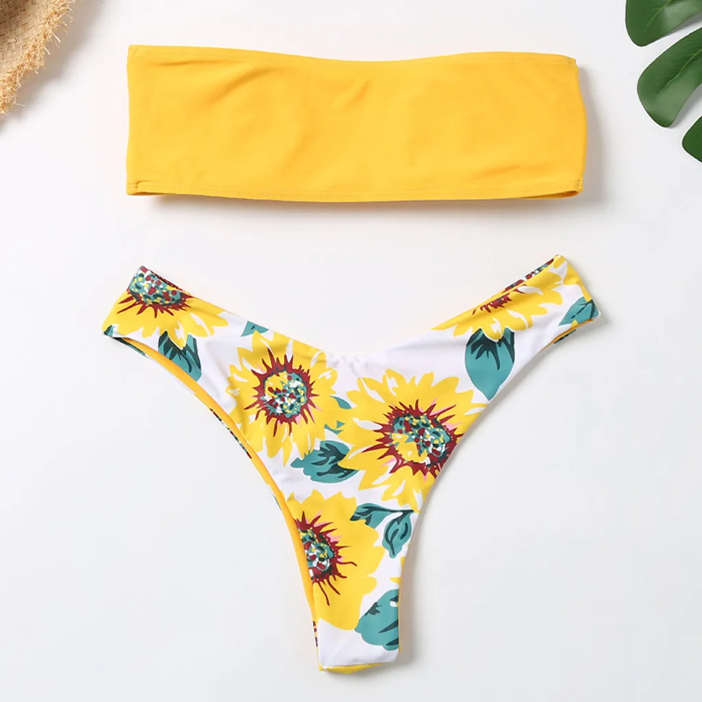 Пикантные женские комплект бикини Sunfloral печати сплошной зеленый желтая трубка