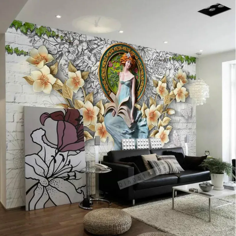 

Custom 3d Wall Paper Silk Wallpaper for Walls 3d Murals Background Beauty angel wreath three-dimensional relief Home Improvement