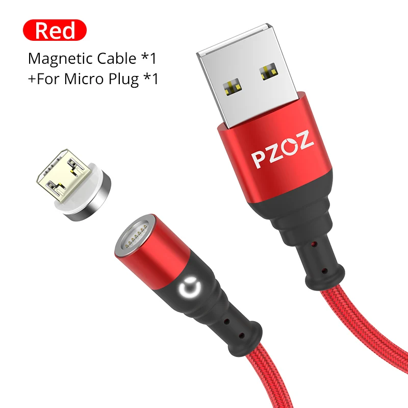 1m Red For Micro PZOZ магнитная зарядка Micro USB кабель магнитный кабель usb type C зарядка для айфона зарядка usb c шнур для зарядки телефона - Цвет: 1m Red For Micro