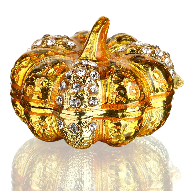 H &amp D Bejeweled Тыква безделушка Коробка орнамент кристалл ручная роспись ювелирные