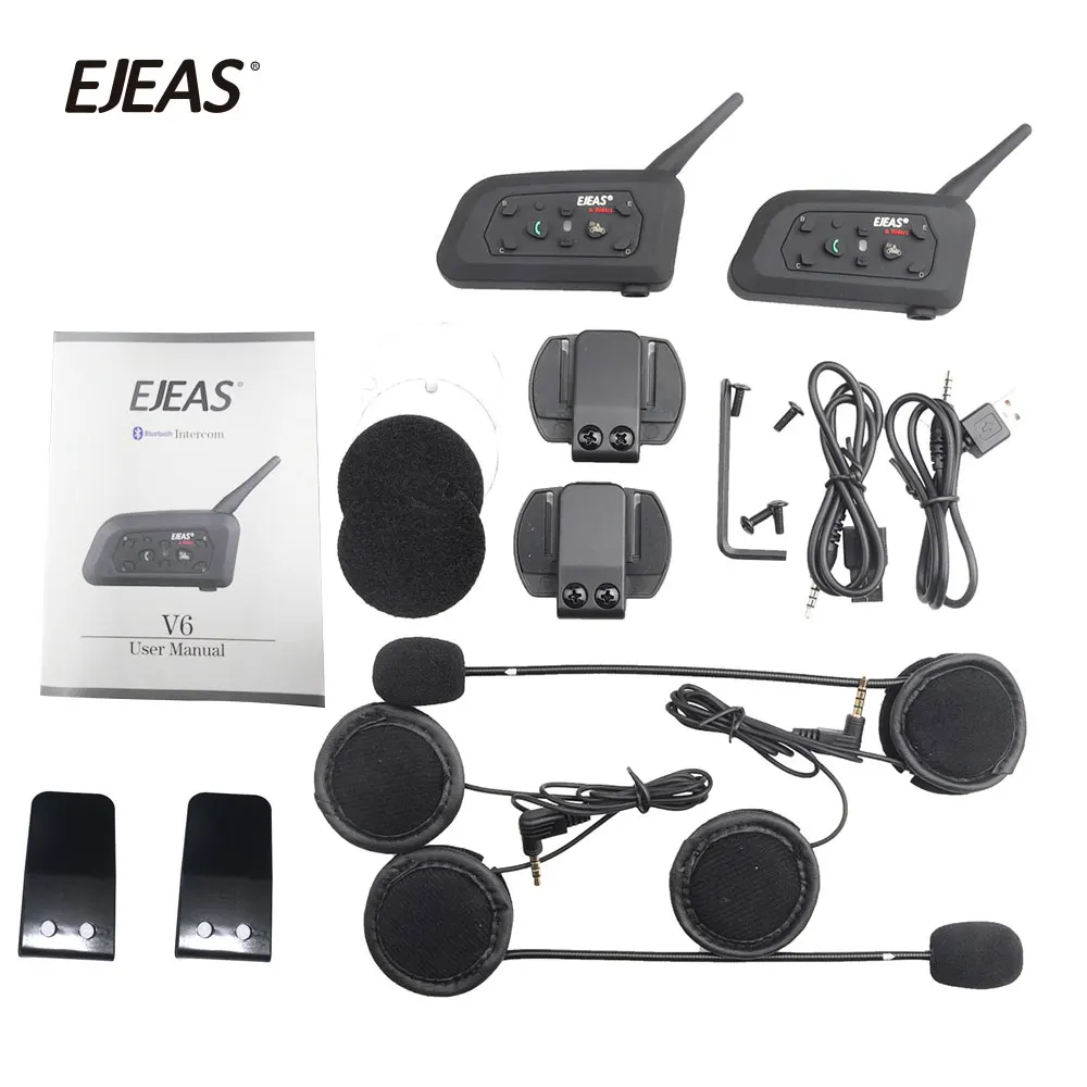 EJEAS 2 шт. 1200 м V6 Pro BT Переговорная мотоциклетная bluetooth гарнитура Беспроводная