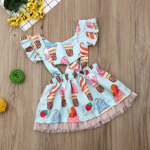 2019 Brand Newborn Toddler Baby Girl Summer Ice Cream Princess Party Tutu Dress Sweet Cartoon Ruffle Tulle Sundress 0-3Y | Детская