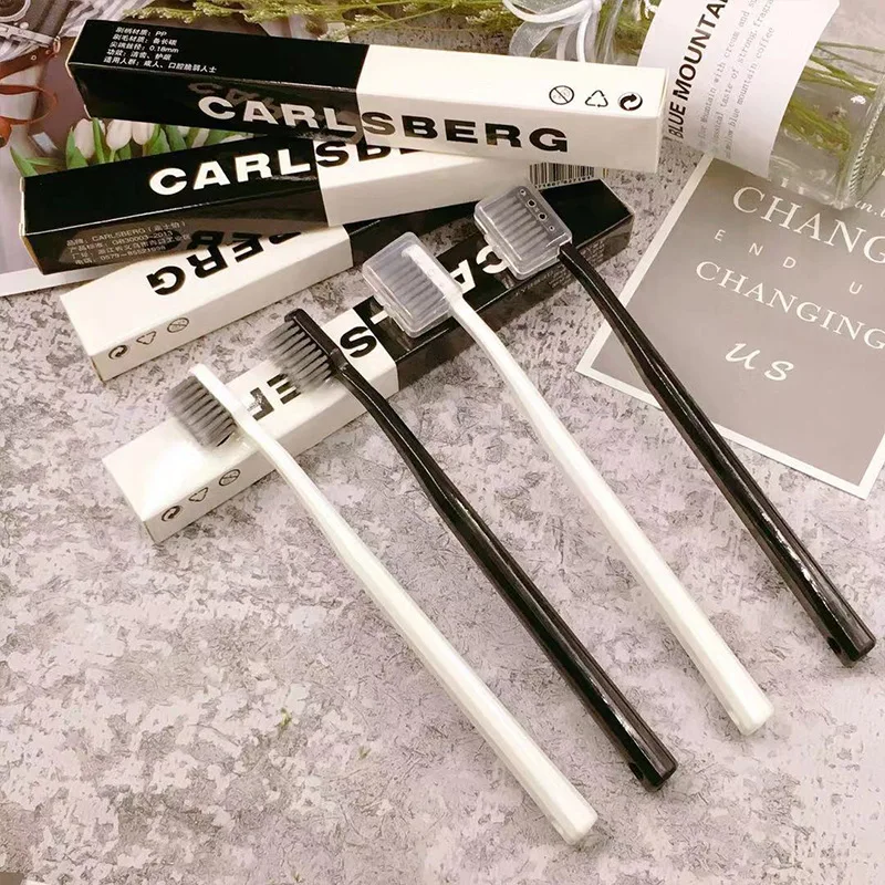 2 шт взрослых Зубная щётка японский простой пара Черный и белый с бамбуковый уголь мягкой щетиной завод