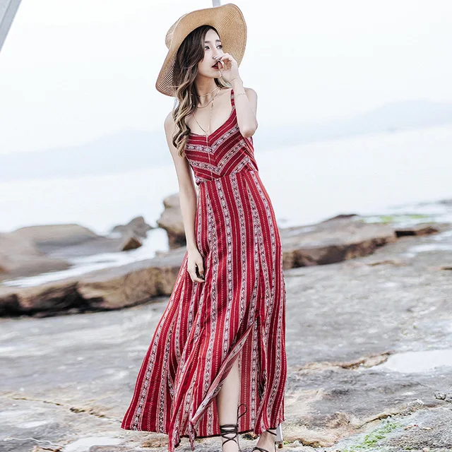 Женские модные платья PrintedA-line с открытой спиной v-collared богемное платье BeachSweet sexy