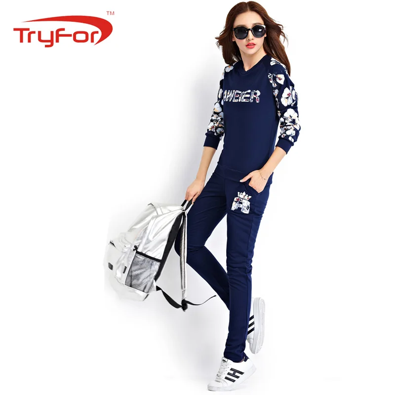 Женская обучение спортивный костюм печати стиль тонкий спортивной осенью и