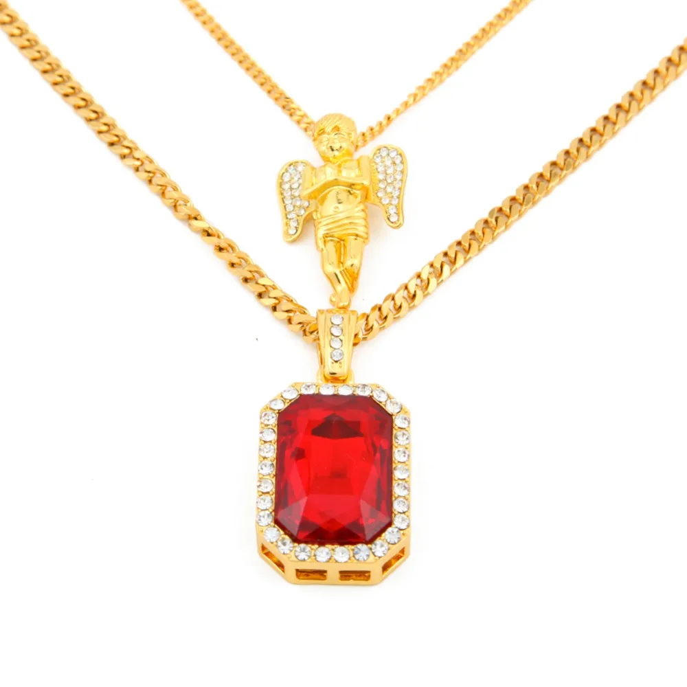 Мужской набор золотого ожерелья со льдом в стиле хип хоп кулон виде ангела для