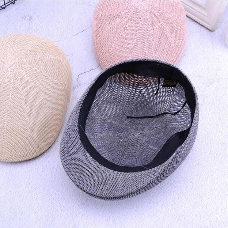 Новая мода лето женский берет шляпа Британский Повседневный кепки Gorras льняные солнцезащитные очки мужской солнцезащитный козырек дышащий соломенный берет кость
