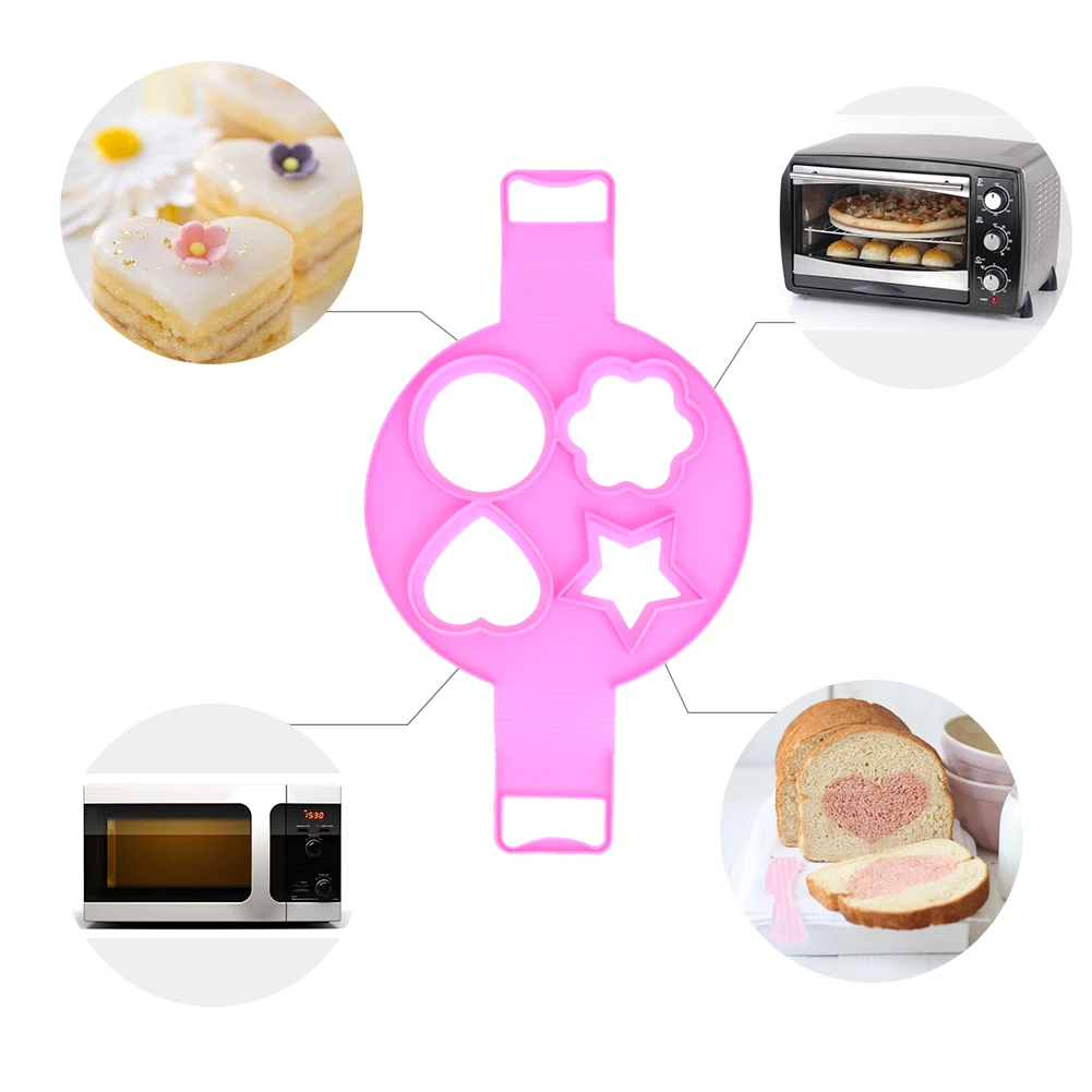 4 Holes Nonstick Pancake Maker Silicone Frying Eggs Pancake Mold Flower Round Star Heart Shape Egg Ring Kitchen Accessories