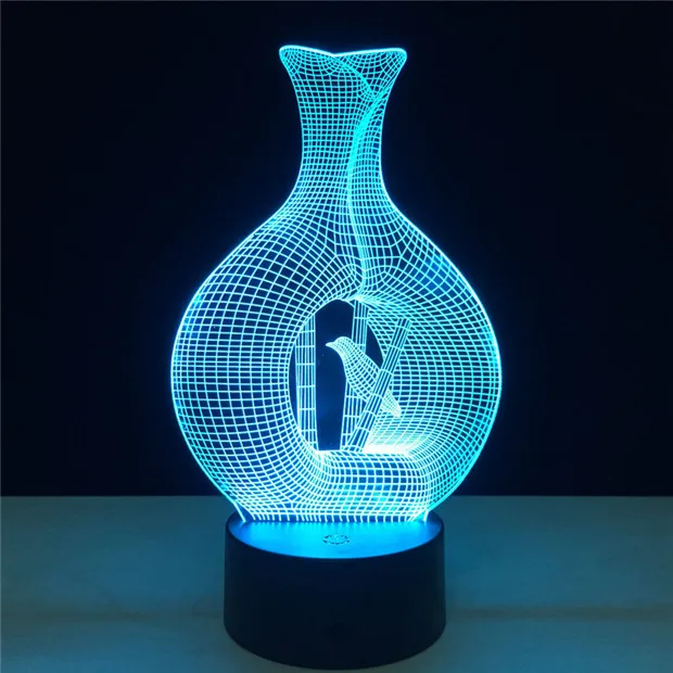 Модные украшения для дома 3D светодиодный USB лампа птица в цветочной вазе 7 цветов меняющий ночной Светильник Настольный Светильник Освещение Современный Подарок
