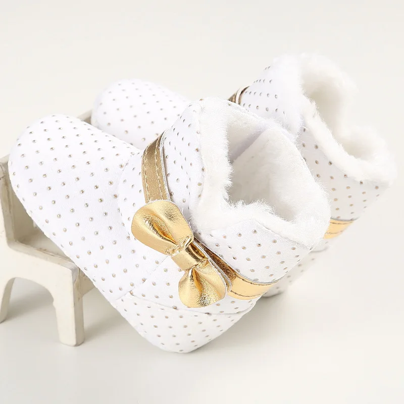 Зимние теплые бархатные сапоги для маленьких девочек с бантом бабочкой и