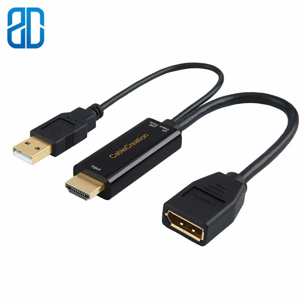 Адаптер HDMI на DisplayPort 0 5 футов 4K UHD DP преобразователь с поддержкой питания USB