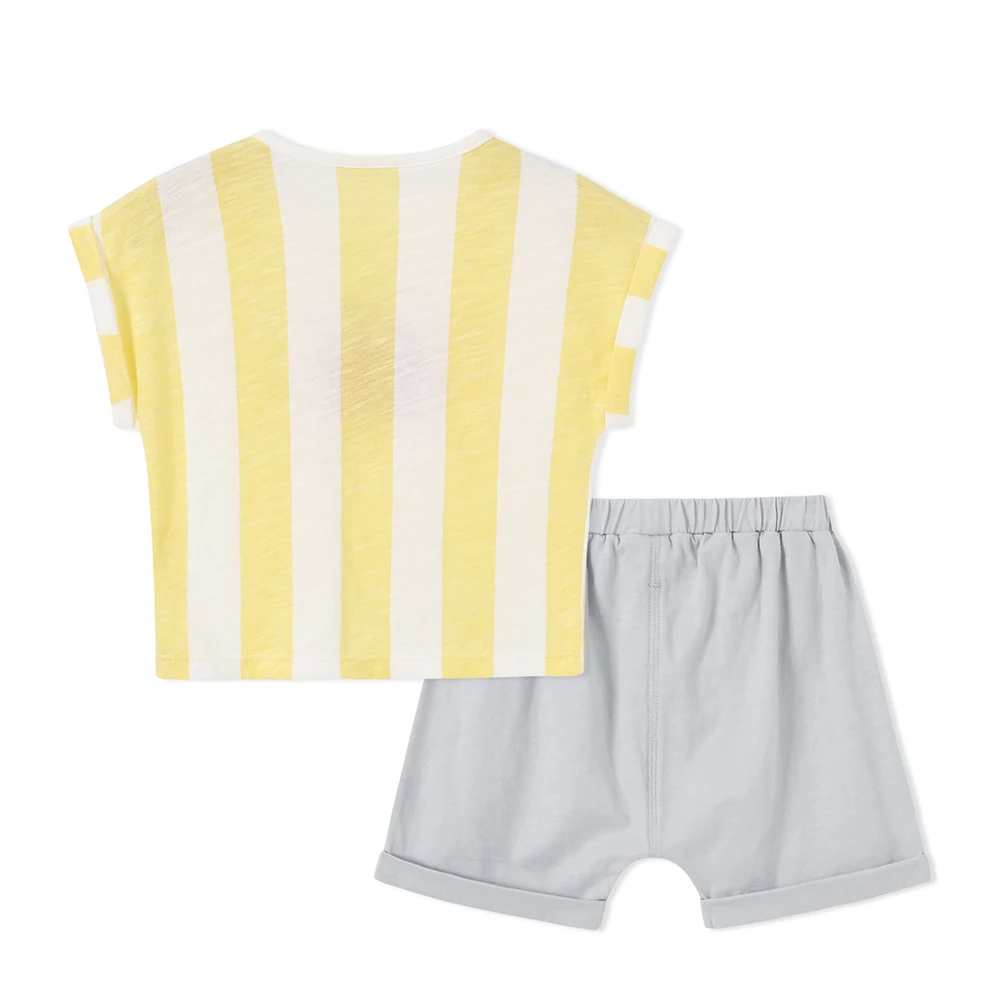 Balabala Babys 2-Piece Short Sleeve Open Shoulder T-shirt in Print + Pull-on Shorts Set Infant Newborn Baby Girls Boys Outfit |