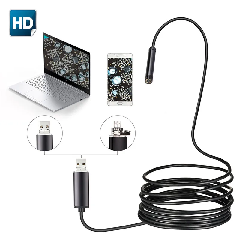 USB эндоскоп 2 в 1 7 мм 480P HD гибкая трубка и Android Бороскоп инспекционная микро камера