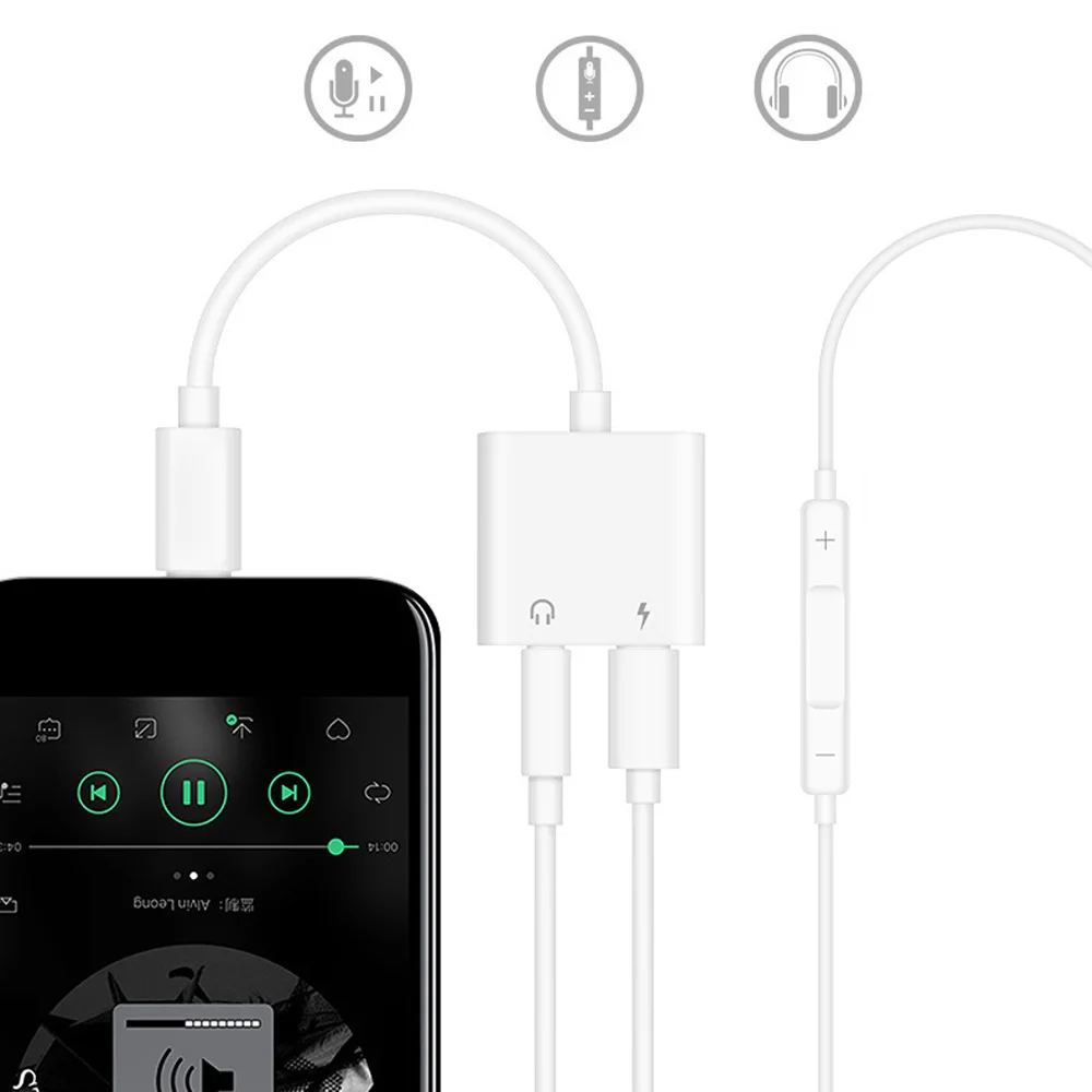 2 в 1 для освещения, зарядное устройство, подслушивающий адаптер для iphone X 7 8 Plus, зарядный адаптер 3,5 мм, разветвитель AUX для iphone XS MAX