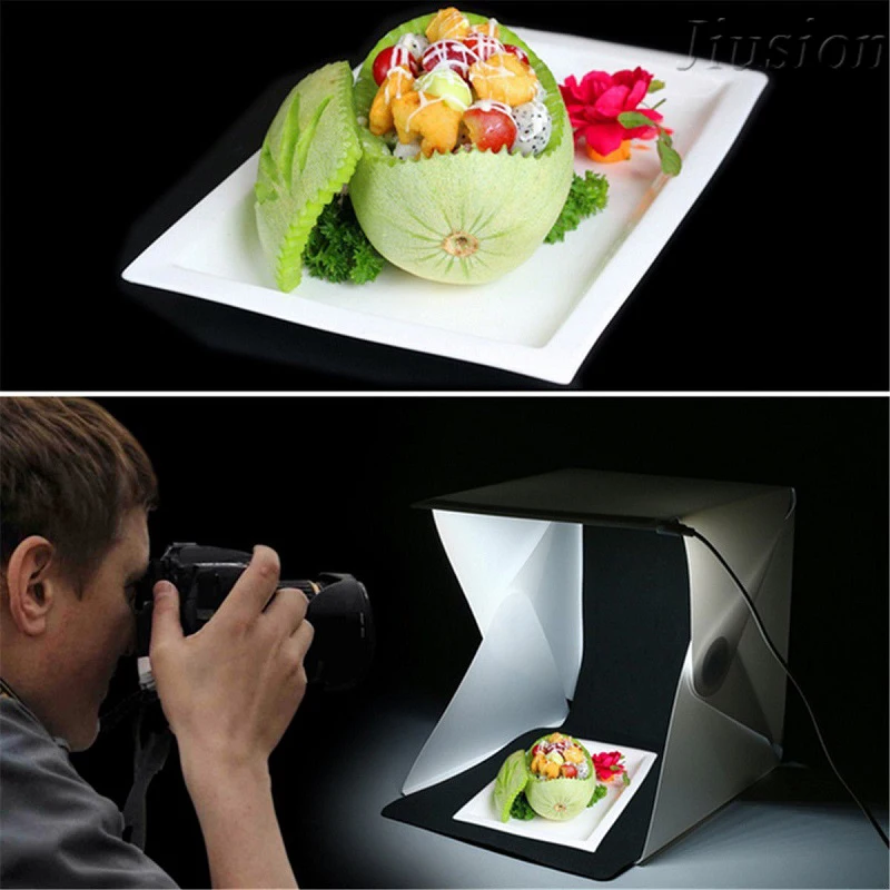 Mini Folding Photo Studio Box with White Black Background Built-in LED Panel Lightbox Softbox Light Room Tent for DSLR Camera |