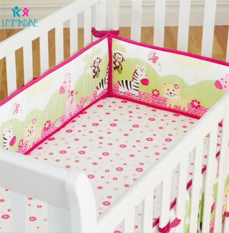 Bed Bumpers Розовые бамперы для детской кровати, хлопок, Мультяшные животные, детская простыня, Стёганое одеяло, юбка, мягкие дышащие комплекты постельного белья для маленьких девочек - Цвет: Bed Bumpers