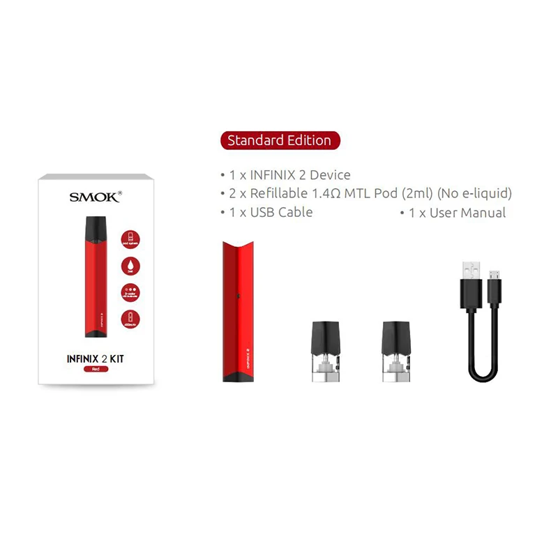 Оригинальный SMOK INFINIX 2 Pod Комплект 450 мАч батарея мл электронная сигарета картридж