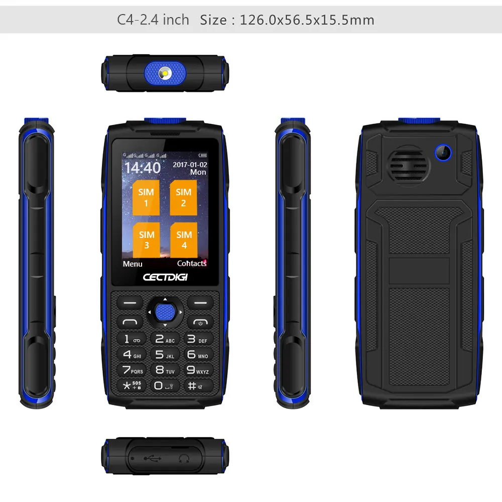 Quad SIM оригинальный cectdigi C4 4 sim-карт ожидания телефон power bank GSM GPRS фонарик bluetooth fm
