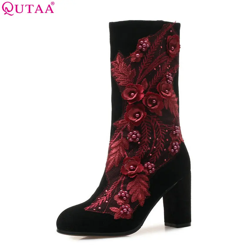 QUTAA/2019 г. Зимние ботинки женская обувь модные женские до середины икры