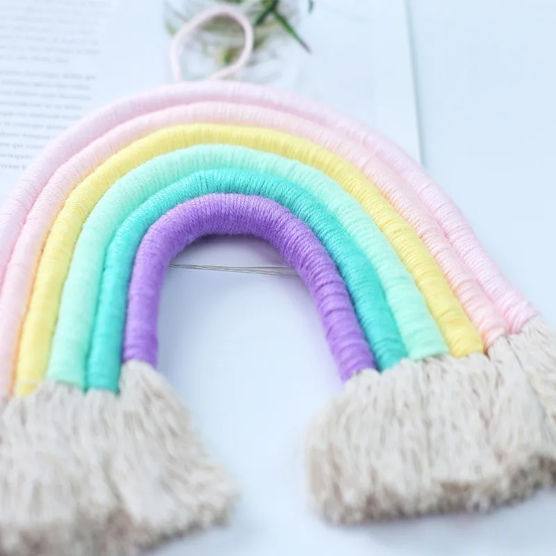 Розовый DIY веревочный Радужный подвесной ткацкий орнамент ручной работы, скандинавский декор для детской комнаты, подвеска для детской комнаты, аксессуары для украшения дома - Цвет: Розовый