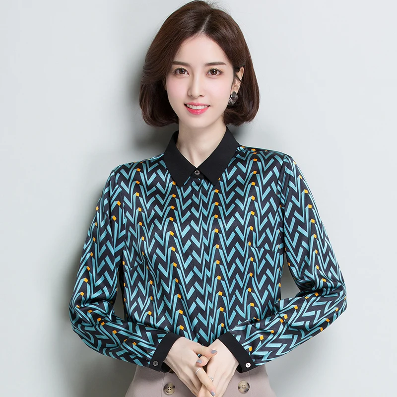 2XL брендовая рубашка из 100% шелка женские блузки весна лето 2019 новые шелковые с