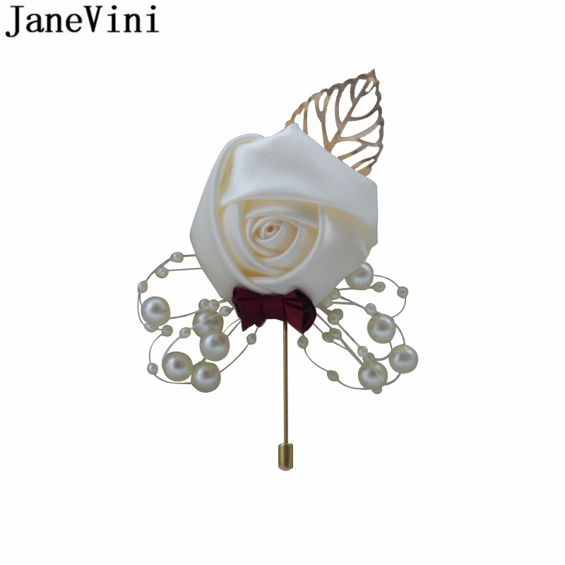 JaneVini 2018 Свадебный корсаж цвета слоновой кости Искусственный Жемчуг атласная