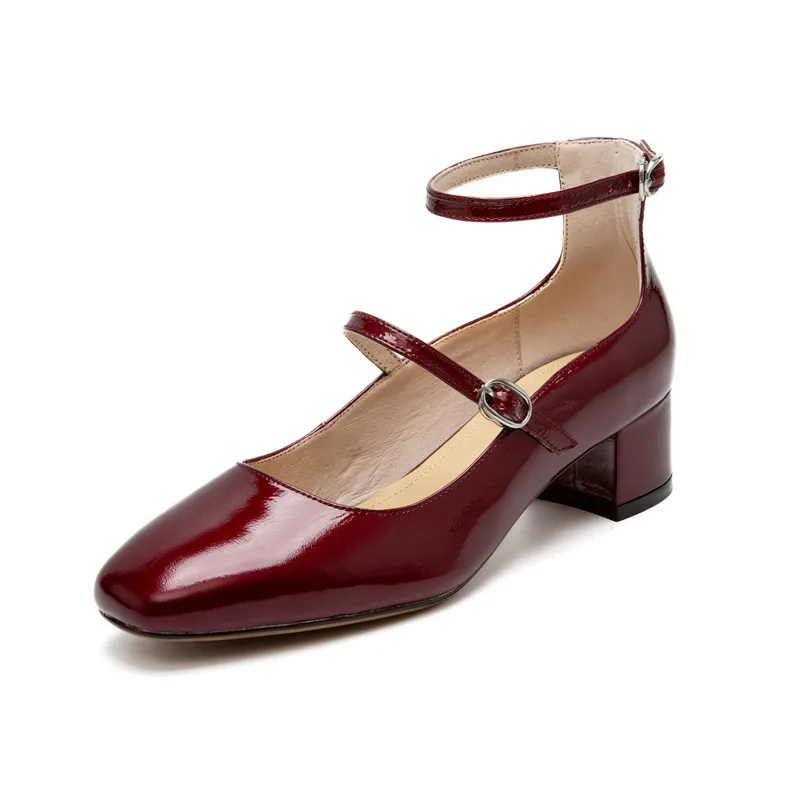 YMECHIC 2019 Retro New Reach Block Heels Womens Shoes Genuine Cow Patent Leather Ankle Strap Mary Jane Party Pumps Women | Обувь