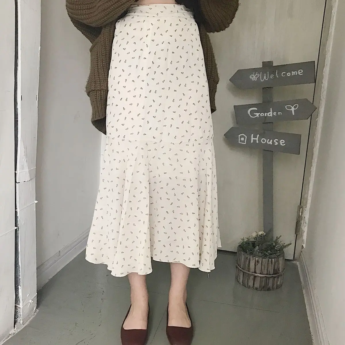 Горошек Шифона Юбка Mermaid Длинные Оборками Хем Slim Fit юбка Юп Longue Femme Saia Feminina Лунга