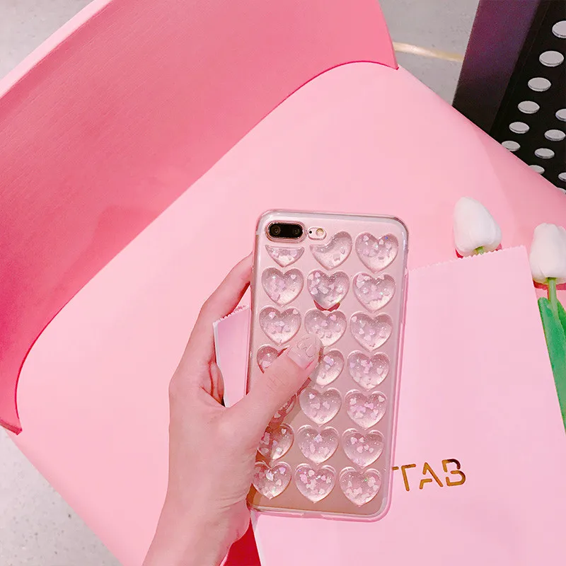 3D Transparent TPU Flash Powder Love Style Mobile Phone Case for Iphone 6 7 6s Covers Gril Protective |