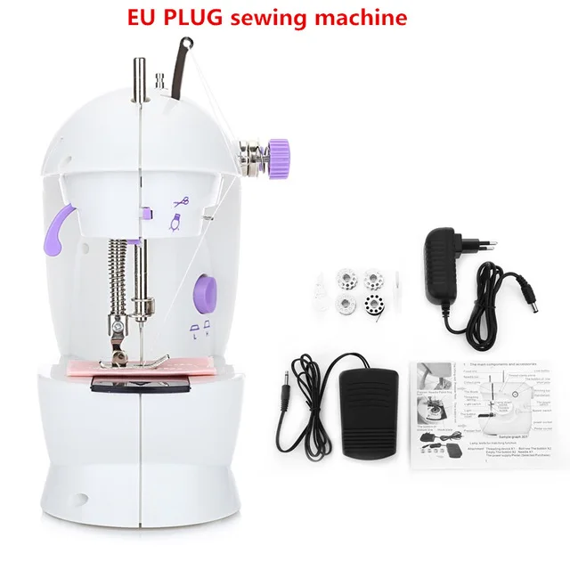 EU plug Мини-электрическая ручная швейная машина с двойной регулировкой скорости, светильник с AC100-240V для ног, швейная машина с двойными нитями - Цвет: EU plug