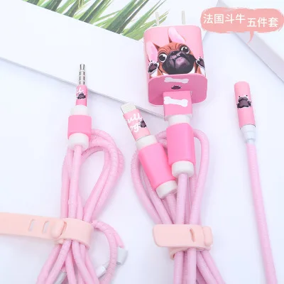 7 Милый мультяшный USB кабель для наушников протектор набор с кабелем Стикеры для намотки Спиральный шнур протектор для iphone 5 6 6s 7 8 plus - Цвет: 7