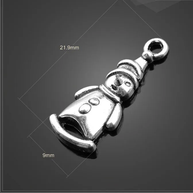 

High quality 20 PCS/Lot 9mm*21.9mm antique silver plated cute Frosty the Snowman christmas charms for decoration