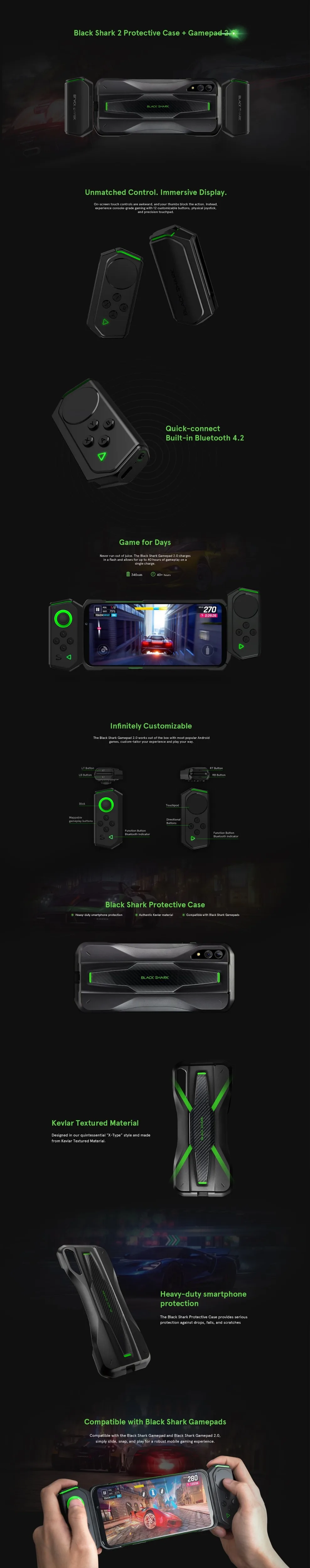 Чехол Black Shark 2 Pro, игровой чехол с 2 слайдами, с геймпадом 2,0, управление Bluetooth, комплект Black Shark 2