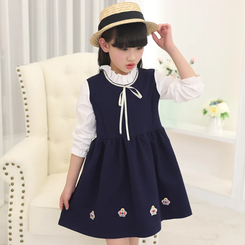 Girl Dress Long Sleeve Dresses Kids Fashion Crown Patchwork Princess Vestidos Nina Christmas 4-14Y for Girls | Детская одежда и