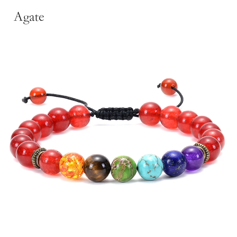 Red agate 7 Чакра браслет для мужчин Wome Lava Rock Ароматерапия Эфирные масла диффузор браслет плетеный натуральный камень Бусины В Стиле Йоги браслеты - Окраска металла: Red agate