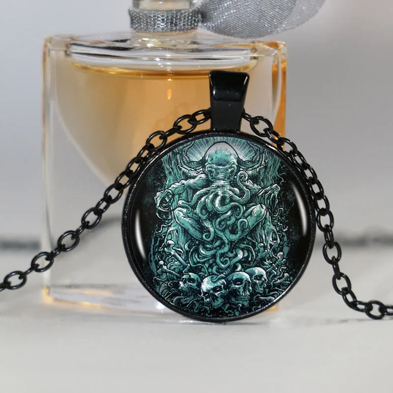 1 шт./лот винтажное длинное серебряное ожерелье с кулоном и кабошоном Kraken Cthulhu