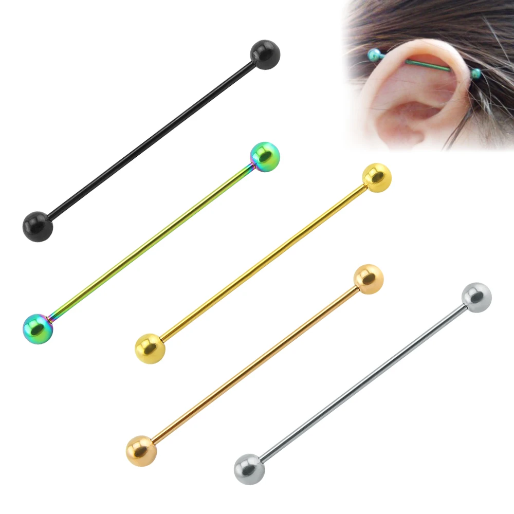 2 Pieces Long Industrial Barbell Fashion 14G/1.6m 50mm Ear Ring Piercing 5 Colors Earrings Piercing Barbell Punk Gothic Jewelry