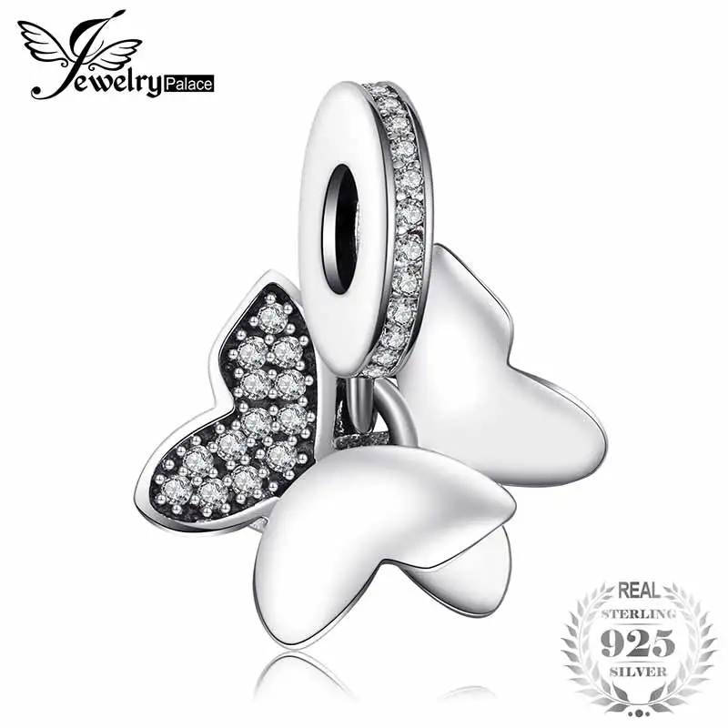 Jewelrypalace 925 Sterling Silver Butterfly Fairy White Murano Glass &amp Pave Cubic Zirconia Charm Bracelets Gifts For Women | Украшения и
