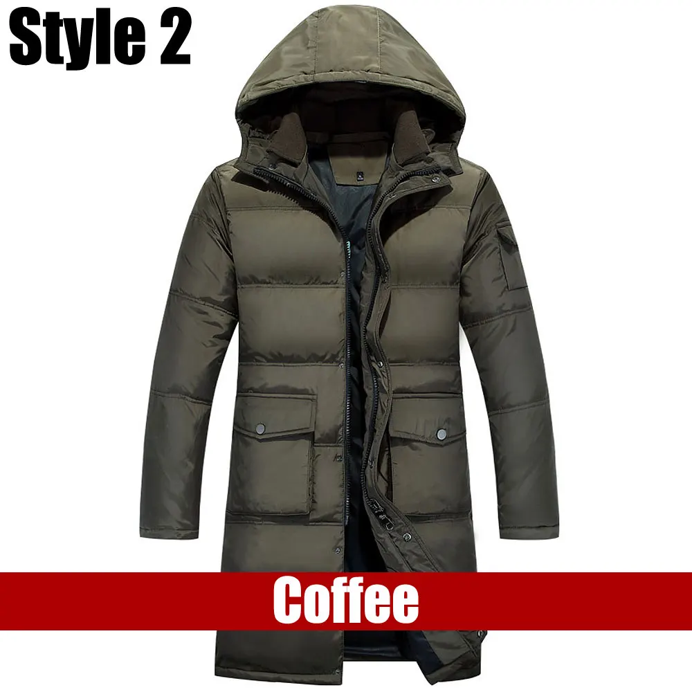 Style2 Coffee Модная парка, пальто, мужская зимняя куртка, Мужская утолщенная куртка на 90% белом утином пуху, длинный плащ, пуховик размера плюс-XXXXL - Цвет: Style2 Coffee