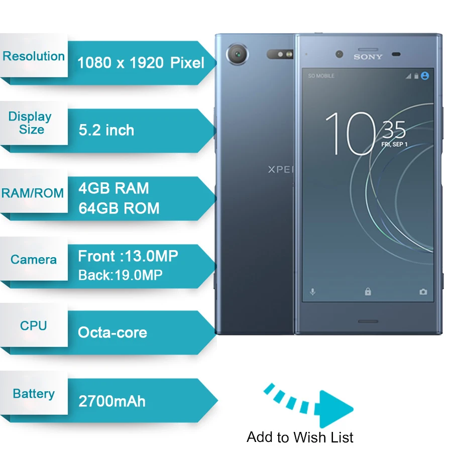 sony xperia xz1 g8342 dual sim android octa core 4g ram 64g rom 5 2 19mp nfc 2700mah original lte mobile phone free global shipping