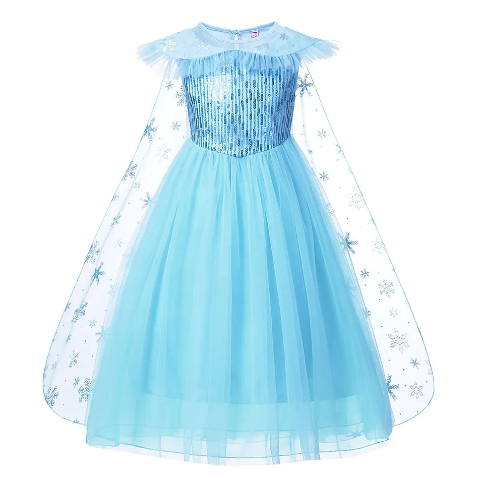 Dress Only MUABABY платье Эльзы с накидкой для девочек; летние вечерние костюмы Снежной королевы с блестками; Детские модные костюмы на Хэллоуин для девочек - Цвет: Dress Only