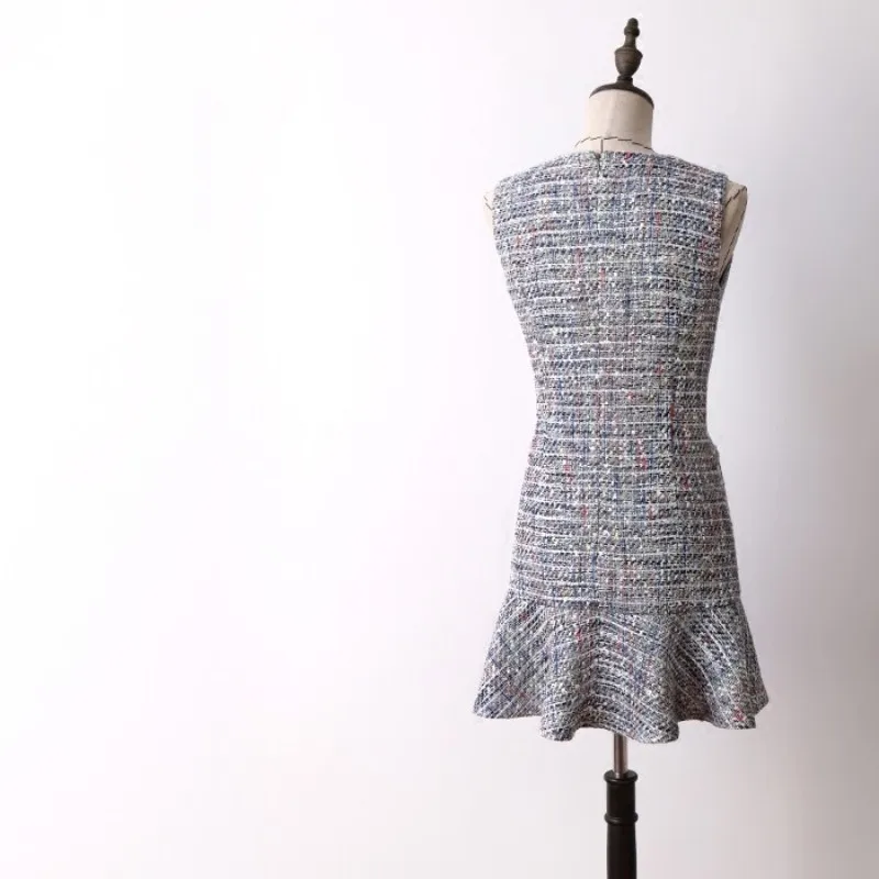 Женское твидовое платье без рукавов элегантное облегающее однотонное Русалка с