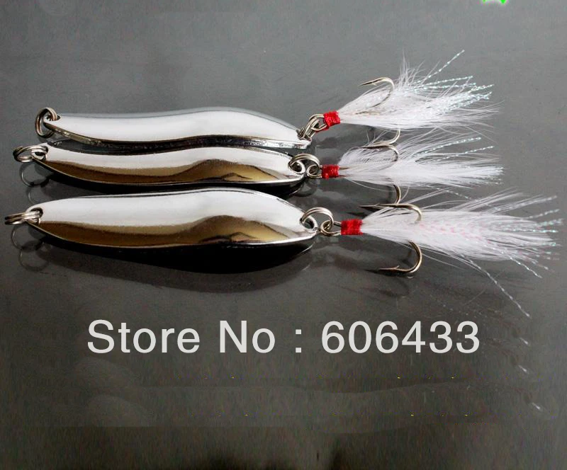 

10 Pieces lot Fishing Spoon Lure Treble Hook Spinner baits silvery color 18g