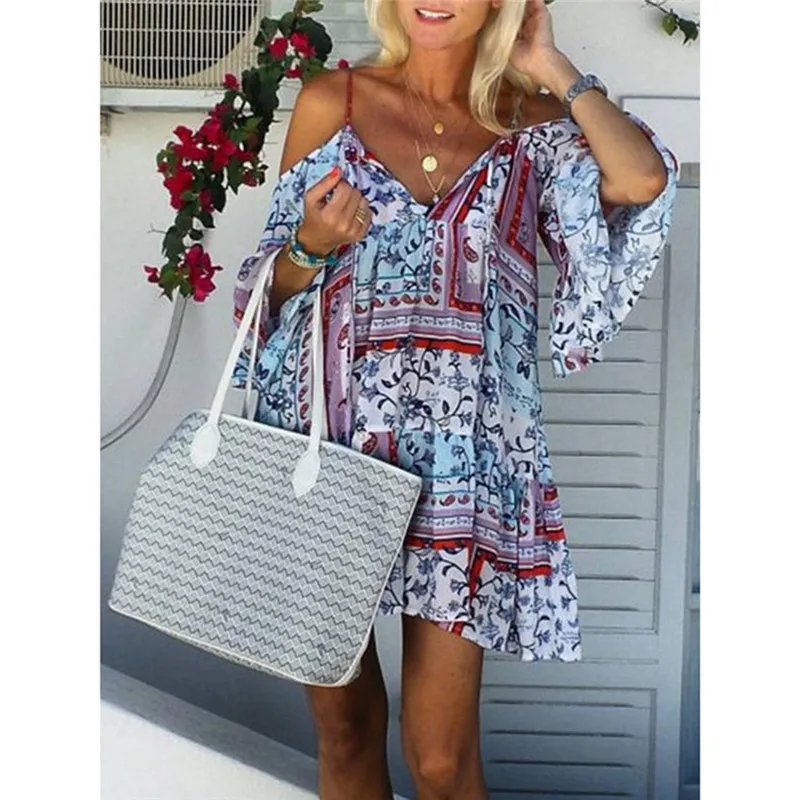 Модное женское летнее платье с v образным вырезом повседневное богемное