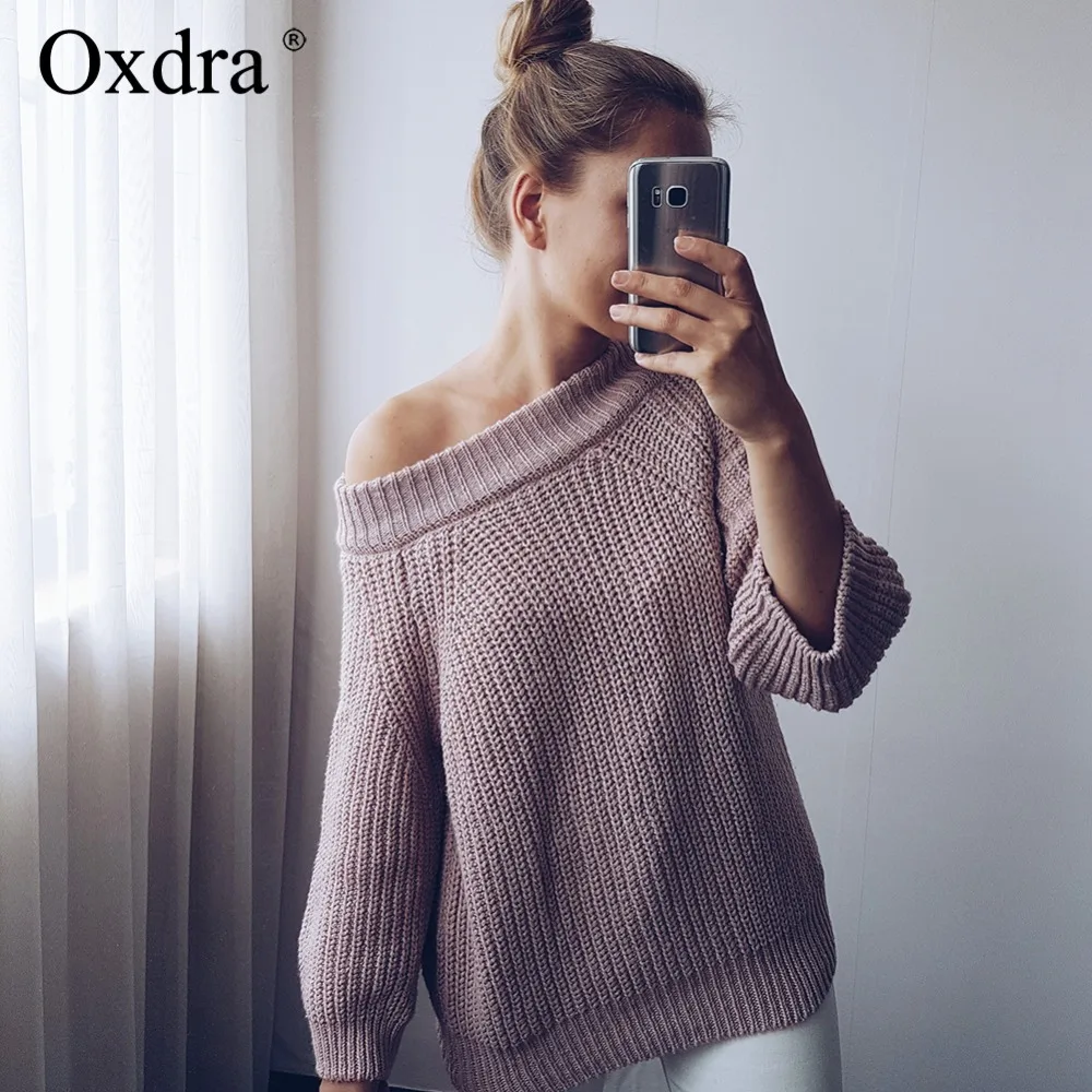 Oxdra Sweaters Women's Autumn Winter Hot New Ladies Sexy Slash Neck Trendy Women Knitted Warm Loose Jumpers Pullovers | Женская