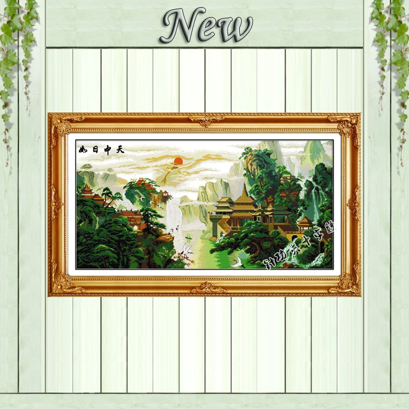 

Like the sun at high noon river Scenery Counted printed on canvas DMC 14CT 11CT DIY Cross Stitch Needlework kits Embroidery Sets