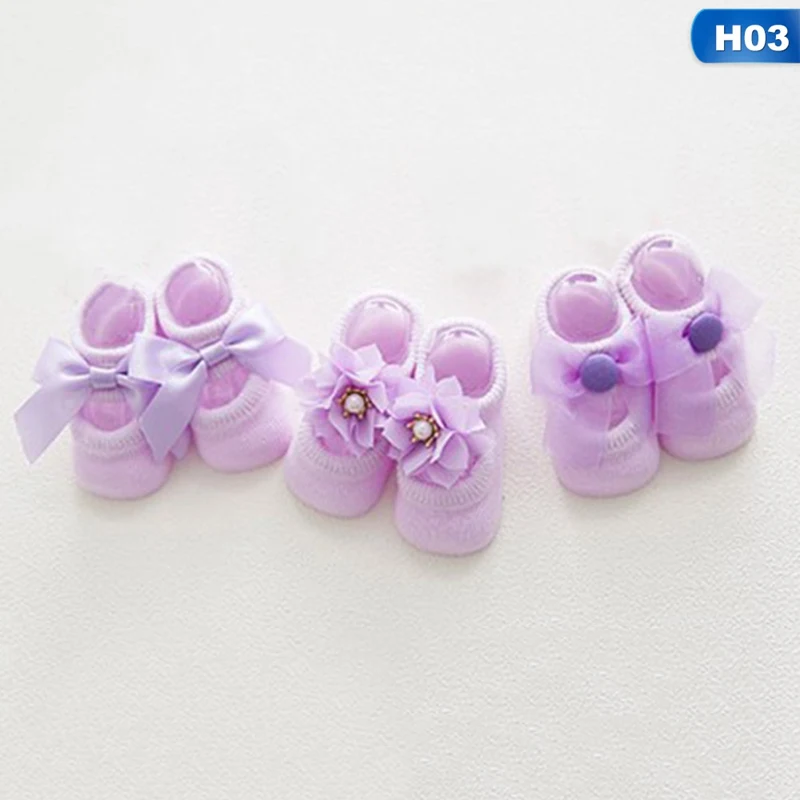 1 Pair Random 1 пара Хлопковых Носков для маленьких девочек носки для новорожденных Нескользящие милые кружевные носки с цветочным принтом и бантом для малышей носки для дня рождения для От 1 до 3 лет - Цвет: 1 Pair Random