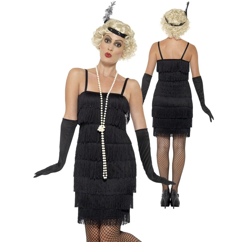 Женское платье с бахромой Charleston Gatsby вечернее 8 ярусными кисточками черное