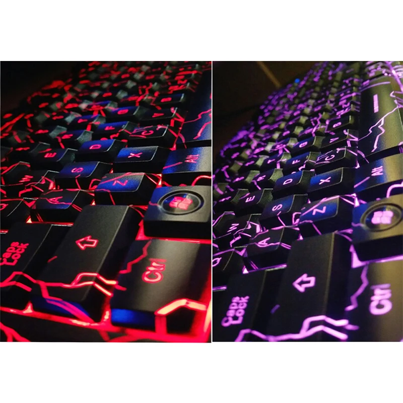 Трехцветная компьютерная игровая клавиатура с подсветкой Teclado питанием от USB